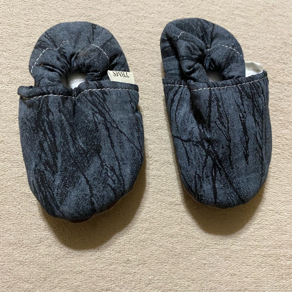 Stylish dark gray and black Baby Moccasins by TBMS